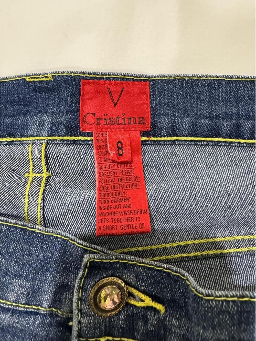 V. Cristina Embroidered Floral Cropped Jeans Size 8 Boho Y2K Capri Denim - Picture 5 of 9